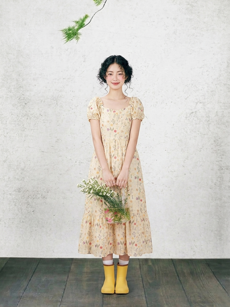 Vintage Puff-Sleeve Dress